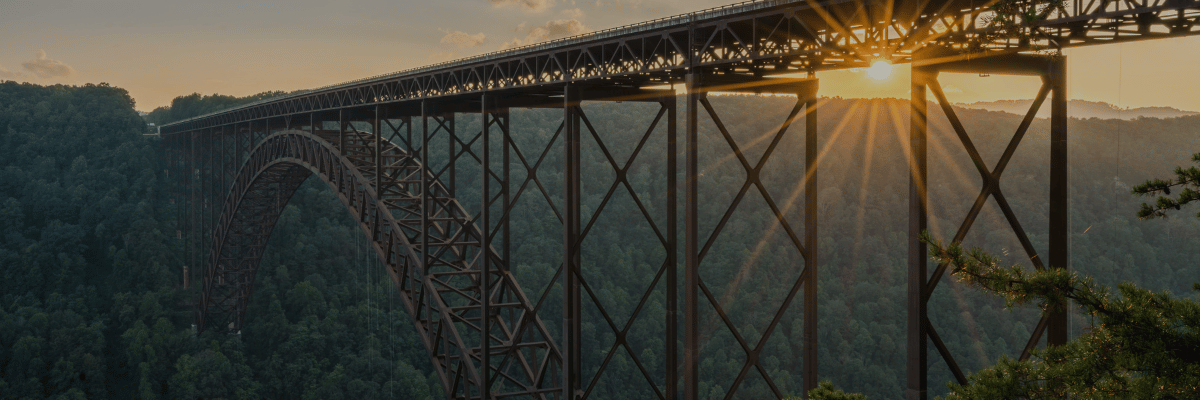 Sunset behind bridge in West Virginia