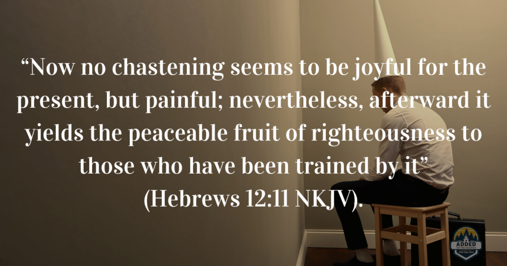 Boy being punished by sitting in the corner developing patience Hebrews 12:11.